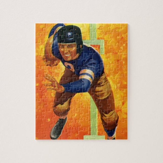 Vintage sport fotbollsspelare quarterback springer pussel (Vertikal)