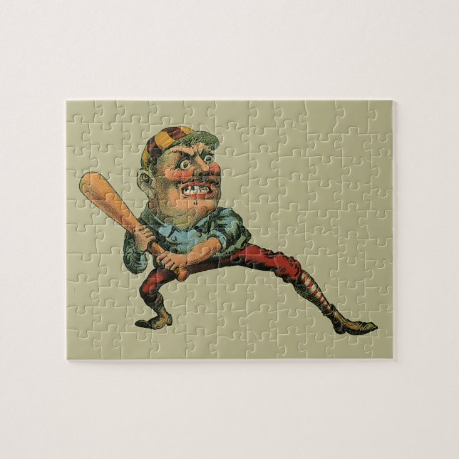 Vintage Sport, Ilsken Basebollspelare Slagman Pussel (Horisontell)