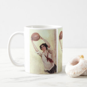 Vintage Sport, Kvinna Basketspelare med Boll Kaffemugg