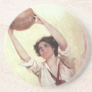 Vintage Sport, Kvinna Basketspelare med Boll Underlägg