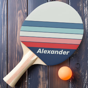 Vintage Sport Marinblå Randig med Namn Pingisracket
