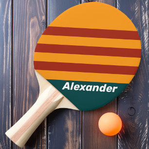 Vintage Sport Mörk Teal Stänkiga Ränder med Namn Pingisracket