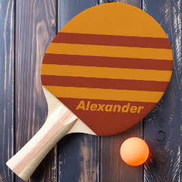 Vintage Sport Orange Rost Dubbla Ränder med Namn Pingisracket