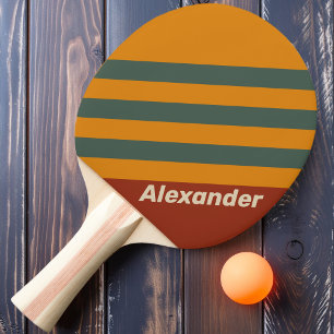 Vintage Sport Orange Rostfärgade Ränder med Namn Pingisracket