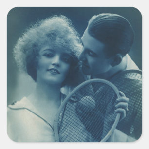 Vintage Sport Tennis, Kärlek och Romantik Fyrkantigt Klistermärke