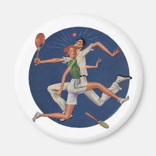 Vintage Sport, Tennisspelare Krockar med Racketer Magnet