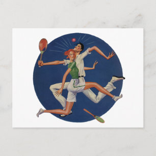 Vintage Sport, Tennisspelare Krockar med Racketer Vykort