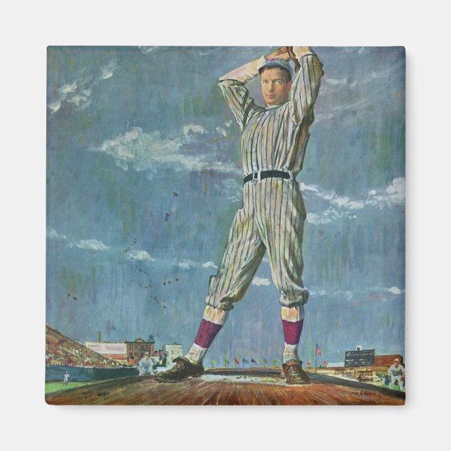 Vintage Sportbaseboll, Pitcher i Basebollmatch Magnet (Framsidan)