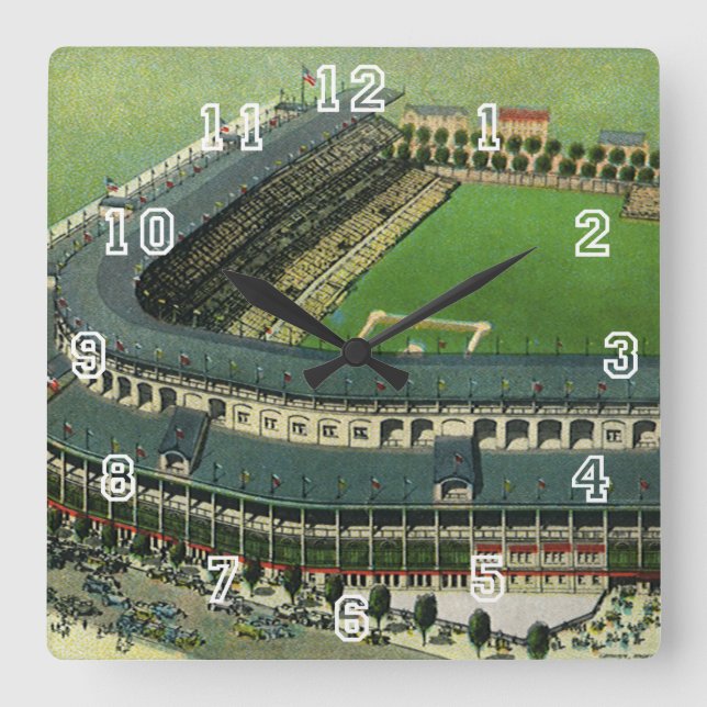 Vintage sportbasebollstadion, Flygvy Fyrkantig Klocka (Framsida)