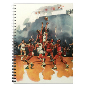 Vintage sportbasketbollspel, basketbollspelare anteckningsbok