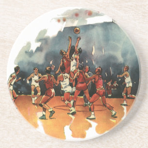 Vintage sportbasketbollspel, basketbollsspelare underlägg sandsten