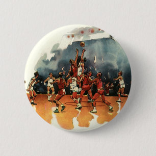 Vintage sportbasketbollsspel, basketbollsspelare knapp