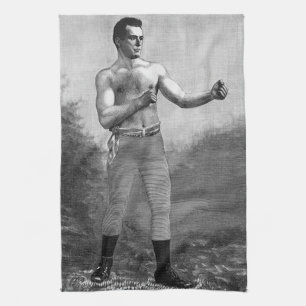 Vintage sportboxning, profil av viktoriansk boxare kökshandduk