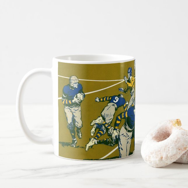 Vintage sportfotbollsmatch, guld- mot blåa laget kaffemugg (Med munk)