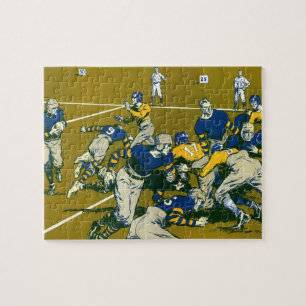 Vintage sportfotbollsspel, gult kontra blått lag pussel