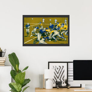 Vintage sportfotbollsspel, gult mot blått lag poster