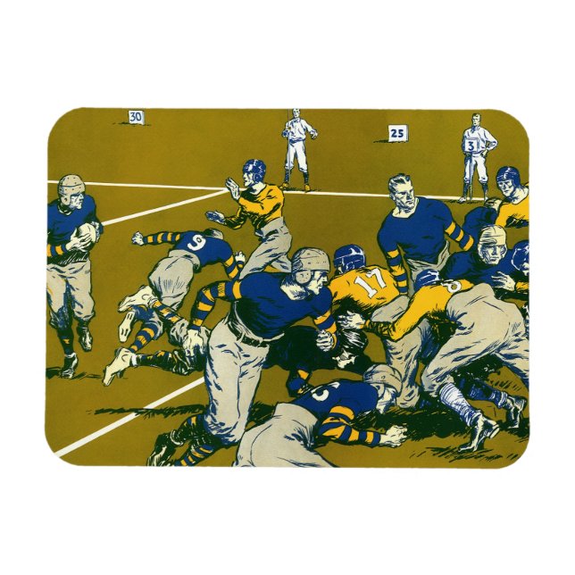 Vintage sportfottbollsmatch, guld- mot blåa lag magnet (Horisontell)