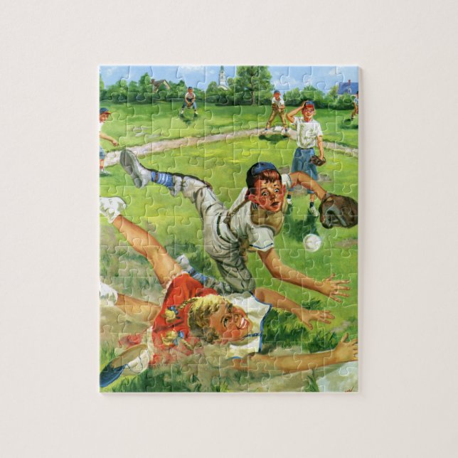 Vintage Sports Baseball, barnteam spelar Pussel (Vertikal)