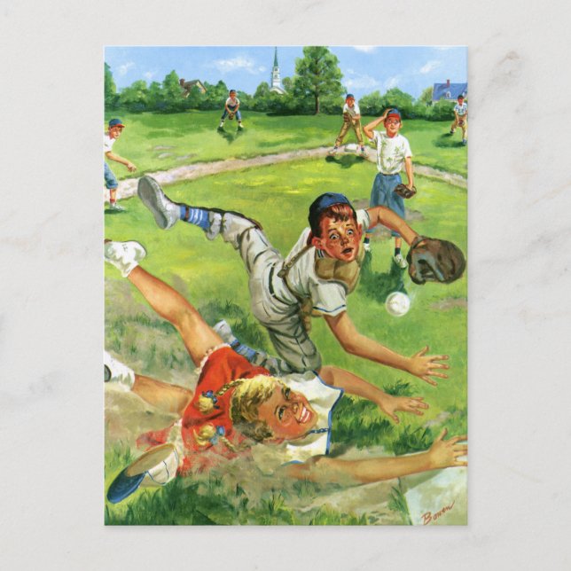 Vintage Sports Baseball, barnteam spelar Vykort (Framsida)