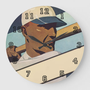 Vintage Sports Baseball Batter, Styliserad konst Stor Klocka