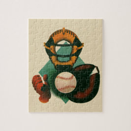 Vintage Sports Baseball Player, Catcher med Mitt Pussel