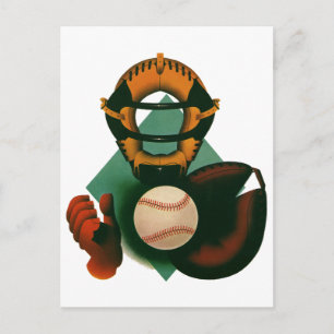 Vintage Sports Baseball Player, Catcher med Mitt Vykort