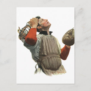 Vintage Sports Baseball Player, Catcher Sök upp Vykort