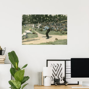 Vintage Sports, Baseball Player glida in i hemmet Poster