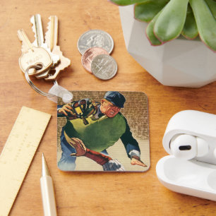 Vintage Sports Baseball Player, Umpire Nyckelring