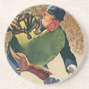 Vintage Sports Baseball Player, Umpire Underlägg Sandsten