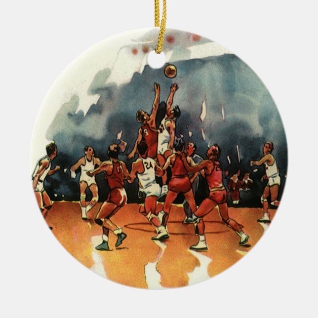 Vintage Sports Basketball-spel, basketspelare Julgransprydnad Keramik (Framsidan)
