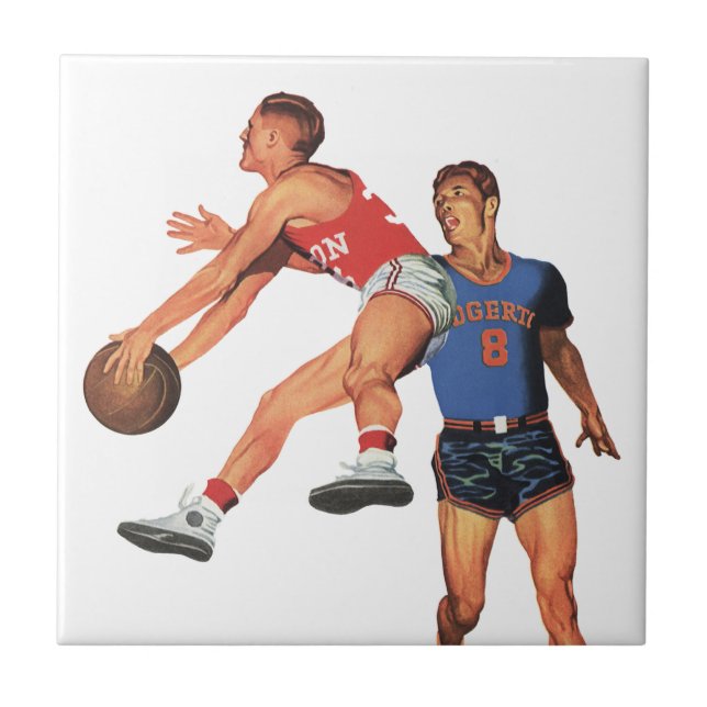 Vintage Sports, basketspelare i ett spel Kakelplatta (Framsidan)