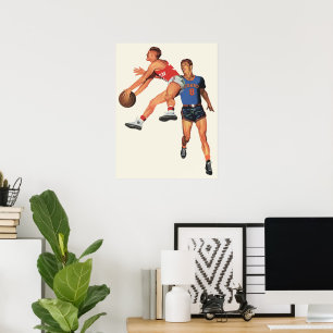 Vintage Sports, basketspelare i ett spel Poster