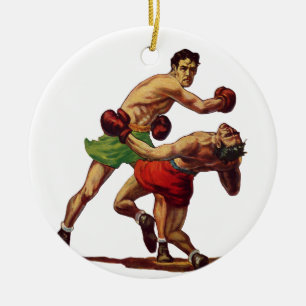 Vintage Sports Boxing, Boxers in a Fight Julgransprydnad Keramik