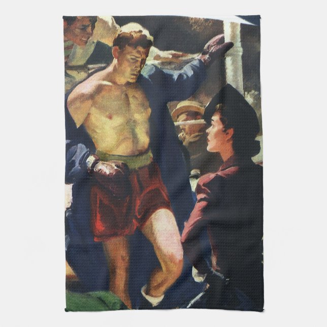 Vintage Sports Boxning, Boxare Lämnar Ringen Kökshandduk (Vertikal)