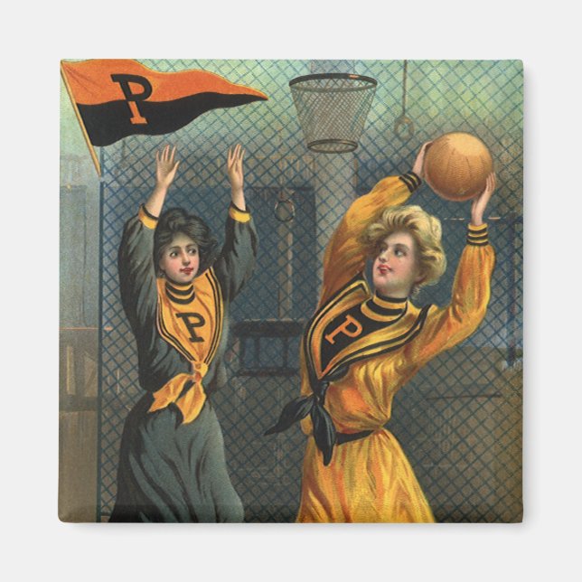 Vintage Sports, dambasketboll på spel Magnet (Framsidan)