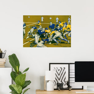 Vintage Sports Football Game, Guld vs Blue Teams Poster