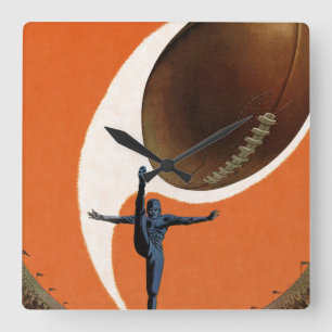 Vintage Sports, Football Player Kicking the Boll Fyrkantig Klocka