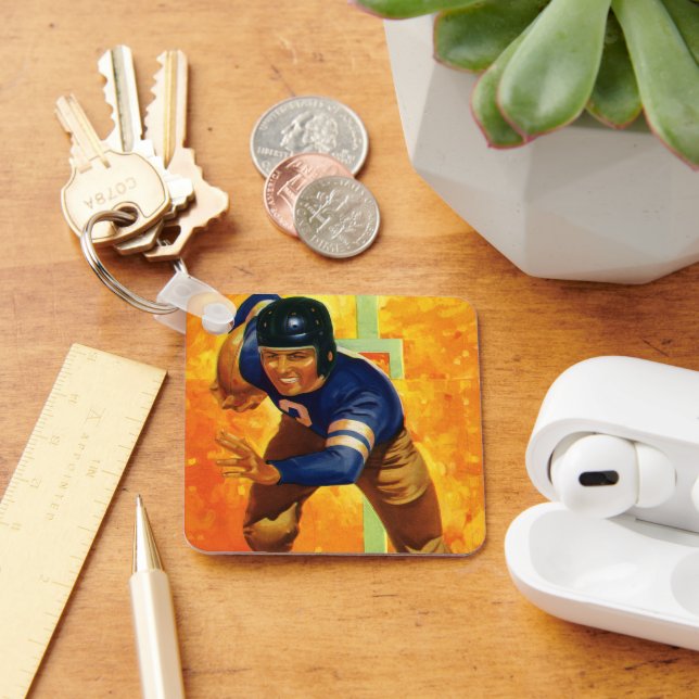 Vintage Sports Football Player Quarterback Running Nyckelring (Skrivbord)