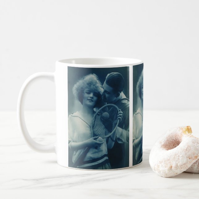 Vintage Sports tennis, Kärlek och Romantik Kaffemugg (Med munk)