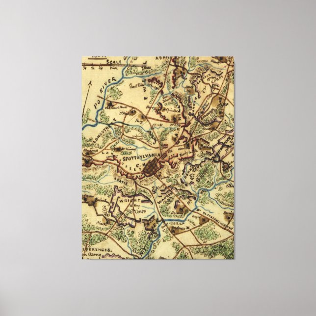 Vintage Spotsylvania Virginia Civil Krig Karta (18 Canvastryck (Framsida)