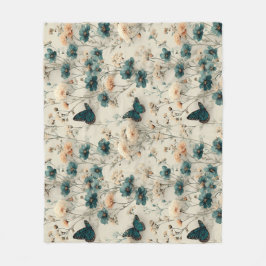 Vintage Spring Flowers and Butterflies Fleecefilt