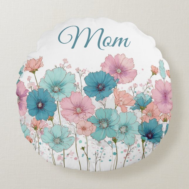 Vintage Spring Flowers for Mom Rund Kudde (Framsidan)