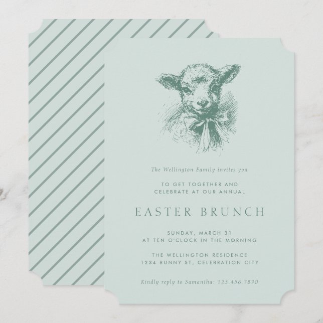 Vintage Spring Lamb Elegant Easter Brunch Inbjudningar (Fram/baksida)