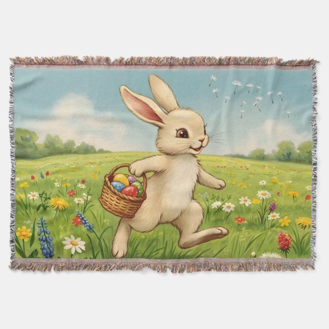Vintage Spring Meadow Easter Bunny  Filt (Framsidan)