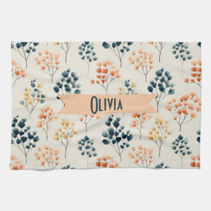 Vintage Spring Orange och Grön Botanisk Namn Kökshandduk
