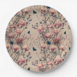 Vintage Spring Roses with Blue Butterflies