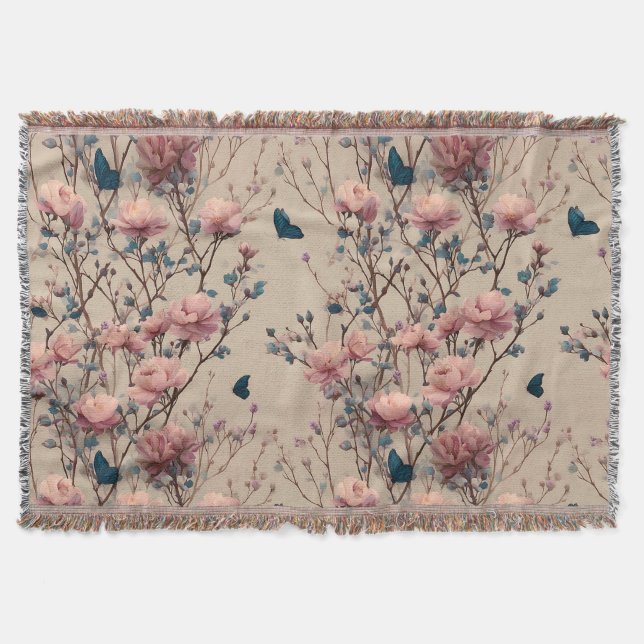 Vintage Spring Roses with Blue Butterflies Filt (Framsidan)