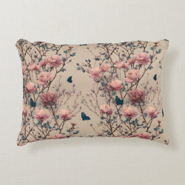 Vintage Spring Roses with Blue Butterflies Prydnadskudde