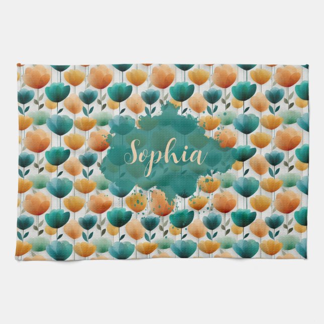 Vintage Spring Yellow and Green Floral Kökshandduk (Horisontell)